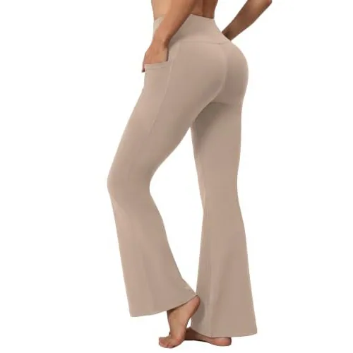 DLOODA High Waist Yoga Flare Leggings with Pockets, Deep Khaki, view 2