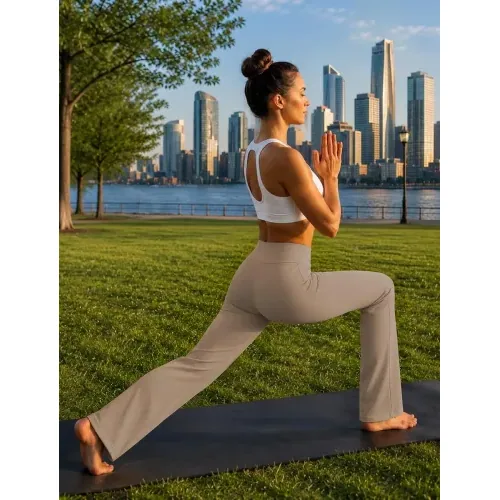 DLOODA High Waist Yoga Wide Leg Pants, Dark Khaki, view 3