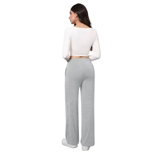 DLOODA High Waist Lounge Flowy Wide Leg Pants with Pockets, Light Grey, view 2