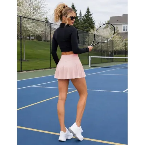 DLOODA High Waist Tennis Skort Crossover, with Pockets, Pink, view 2