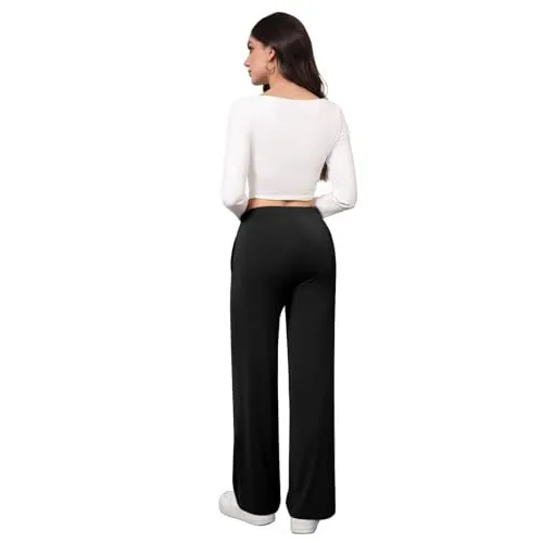 DLOODA High Waist Lounge Flowy Wide Leg Pants with Pockets, Black, view 2