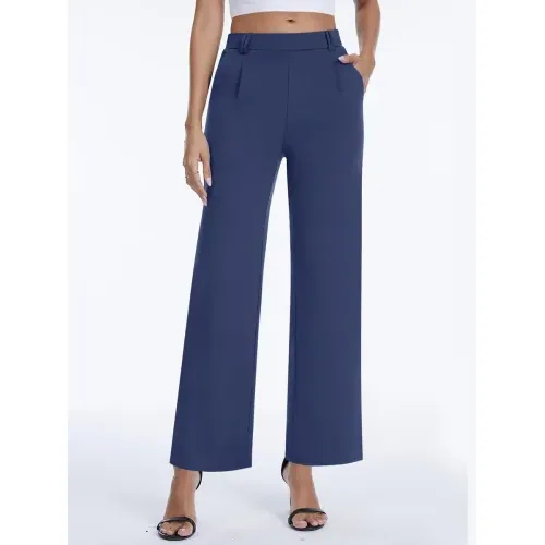 DLOODA High Waist Work Straight Leg Pants, Navy, view 2