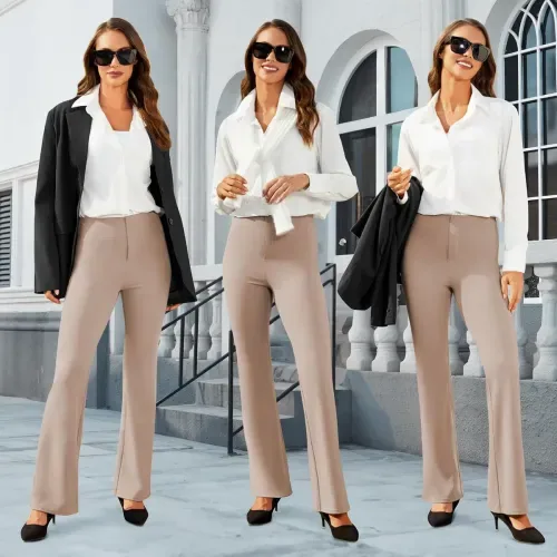 DLOODA Work Bootcut Pants with Pockets, Light Coffee, view 3