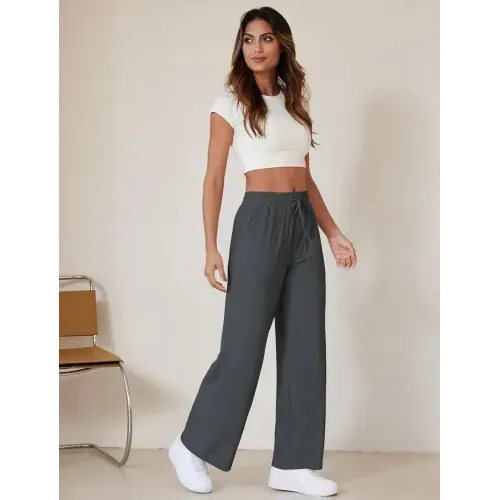 DLOODA High Waist Lounge Drawstring Sweatpants, Deep Grey, view 2