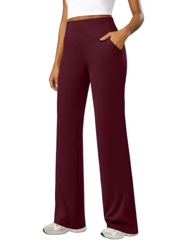 DLOODA High Waist Yoga Wide Leg Pants, Burgundy