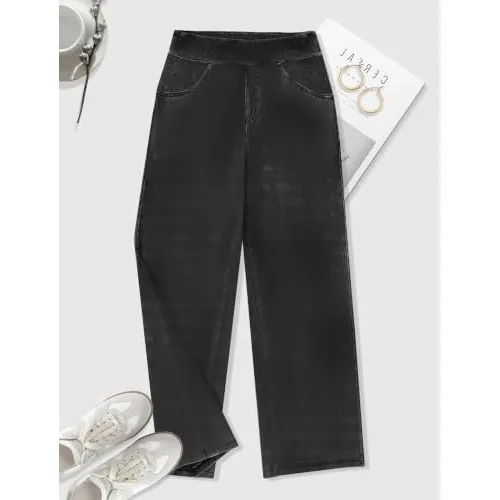 DLOODA High Waist Lounge Denim Wide Leg Jeans, Dark Grey, view 4