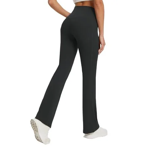 DLOODA Crossover Yoga Flare Leggings Seamless Front, with Pockets, Black, view 2