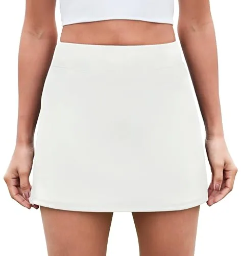 DLOODA High Waist Tennis Skort with Pockets, Split White