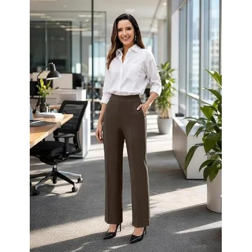 DLOODA Work Wide Leg Pants, Brown, view 4