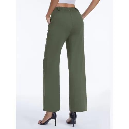 DLOODA High Waist Work Straight Leg Pants, Olive Green, view 3