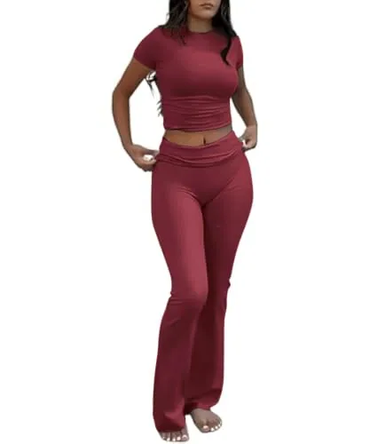 DLOODA Lounge Two Piece Set, Wine Red