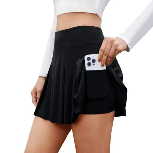 DLOODA High Waist Pleated Tennis Skirt, Black, view 3