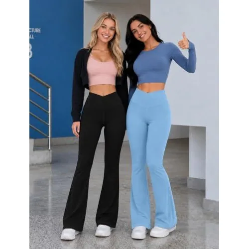 DLOODA High Waist Yoga Flare Leggings Crossover, with Pockets, Blue, view 4