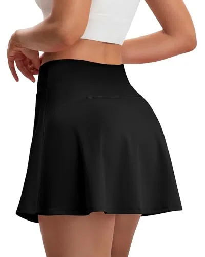 DLOODA High Waist Tennis Skort with Pockets, Black