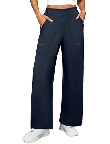 DLOODA High Waist Work Wide Leg Pants with Pockets, Blue