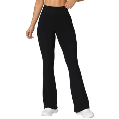 DLOODA High Waist Yoga Flare Leggings Seamless Front, Black, view 2