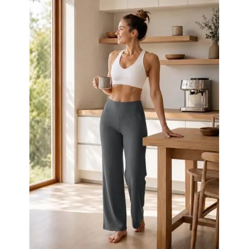 DLOODA High Waist Yoga Wide Leg Pants, Dark Grey, view 4