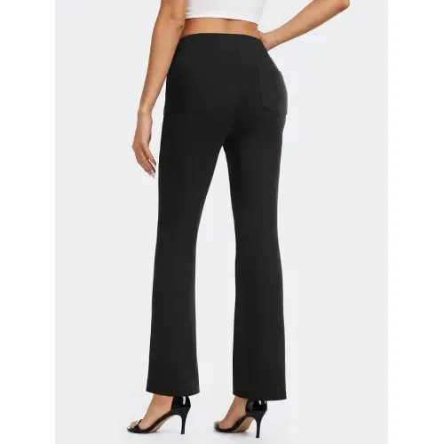 DLOODA High Waist Work Bootcut Pants with Pockets, Black, view 2
