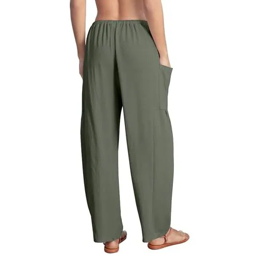 DLOODA Work Flowy Palazzo Pants with Pockets, Army Green, view 4