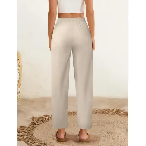 DLOODA High Waist Work Linen Dress Pants, Khaki, view 2