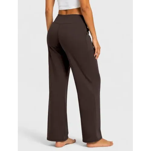 DLOODA High Waist Yoga Wide Leg Pants with Pockets, Brown, view 2