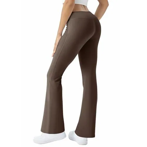 DLOODA High Waist Yoga Bootcut Pants with Pockets, Brown, view 4