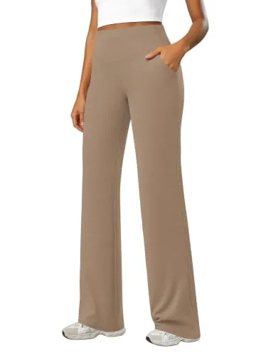 DLOODA High Waist Yoga Wide Leg Pants, Dark Khaki