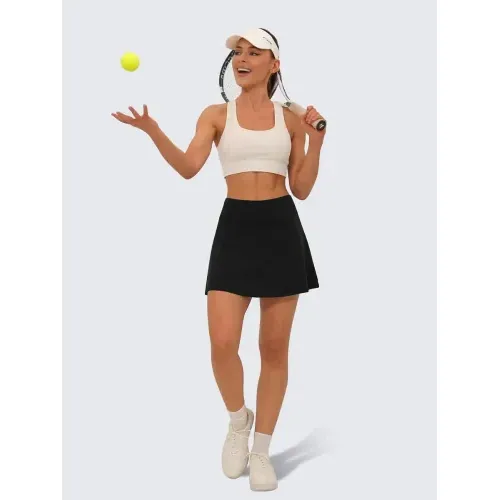 DLOODA Pleated Tennis Skirt with Pockets, Black, view 5
