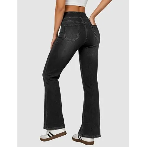 DLOODA High Waist Denim Flare Jeans, Dark Grey, view 2