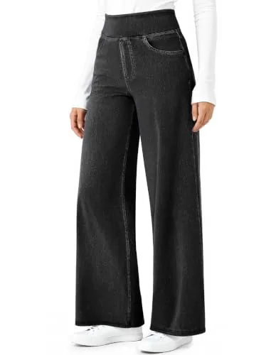 DLOODA High Waist Lounge Denim Wide Leg Jeans, Dark Grey