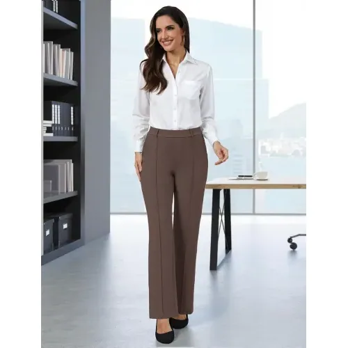 DLOODA High Waist Work Wide Leg Pants, Brown, view 3