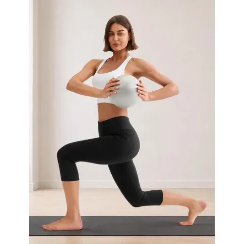 DLOODA High Waist Yoga Capri Leggings with Pockets, Tummy Control, Black, view 5