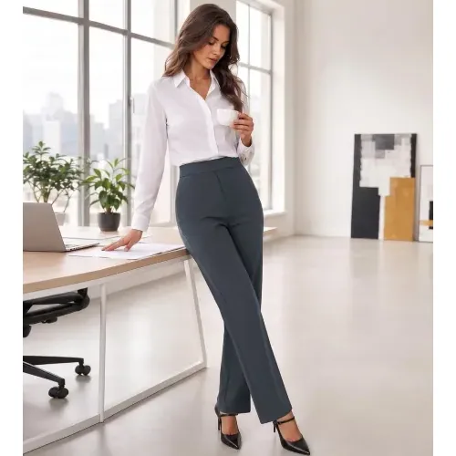 DLOODA High Waist Work Straight Leg Pants with Pockets, Dark Grey, view 3