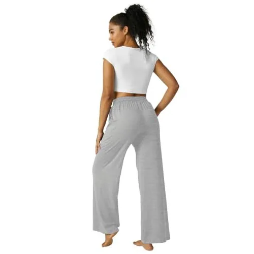 DLOODA High Waist Lounge Drawstring Sweatpants, Light Grey, view 6