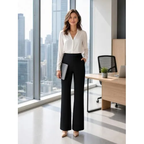 DLOODA High Waist Work Dress Pants with Pockets, Black, view 3