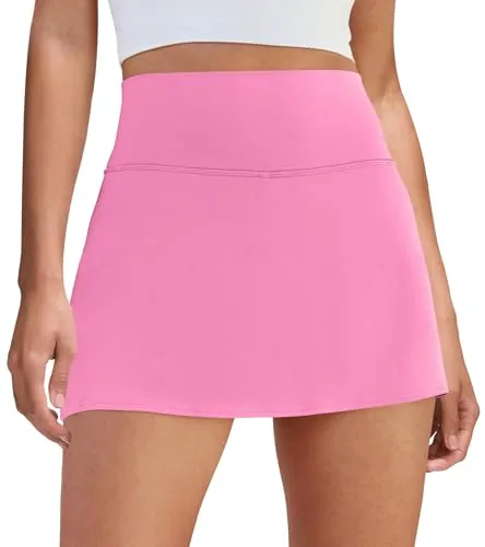 DLOODA High Waist Tennis Skort with Pockets, Pink