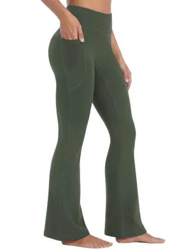 DLOODA High Waist Yoga Flare Leggings with Pockets, Army Green