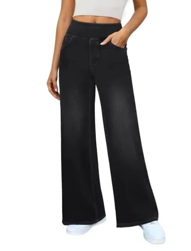 DLOODA High Waist Denim Wide Leg Jeans, Black