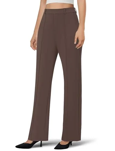 DLOODA High Waist Work Wide Leg Pants, Brown