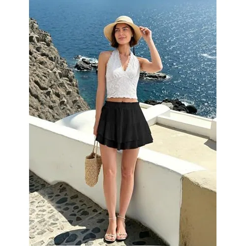 DLOODA High Waist Ruffle Skort with Pockets, Black, view 4