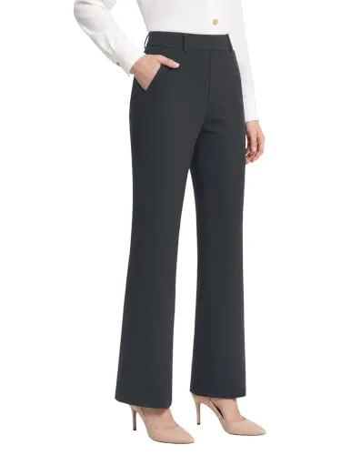 DLOODA High Waist Work Dress Pants with Pockets, Deep Grey