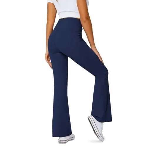 DLOODA High Waist Yoga Flare Leggings Crossover, with Pockets, Navy, view 2