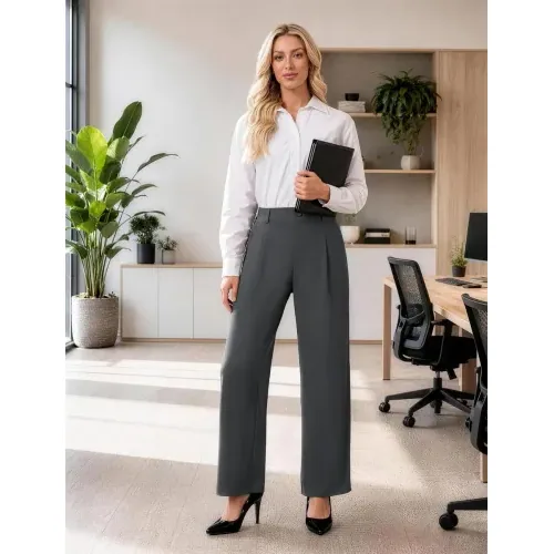 DLOODA High Waist Work Wide Leg Pants, Dark Grey, view 3