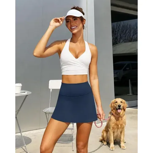 DLOODA High Waist Tennis Skort with Pockets, Navy, view 6