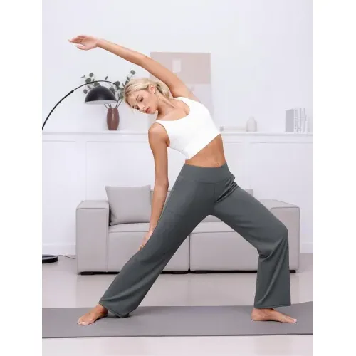DLOODA Yoga Wide Leg Pants with Pockets, Deep Grey, view 3