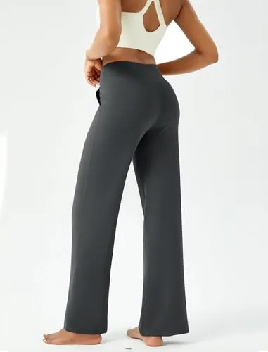 DLOODA High Waist Yoga Wide Leg Pants with Pockets, Grey