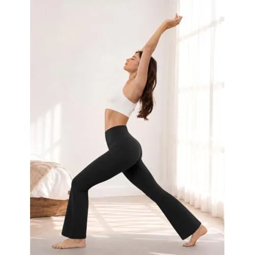 DLOODA High Waist Yoga Flare Leggings with Pockets, Black, view 4
