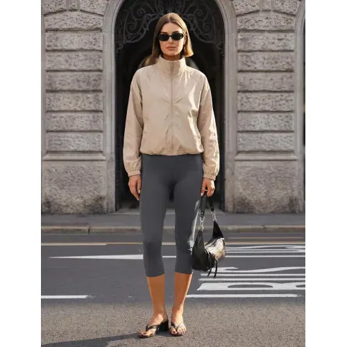 DLOODA High Waist Yoga Capri Leggings with Pockets, Tummy Control, Dark Grey, view 3