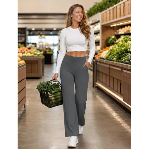 DLOODA High Waist Yoga Wide Leg Pants, Dark Grey, view 5