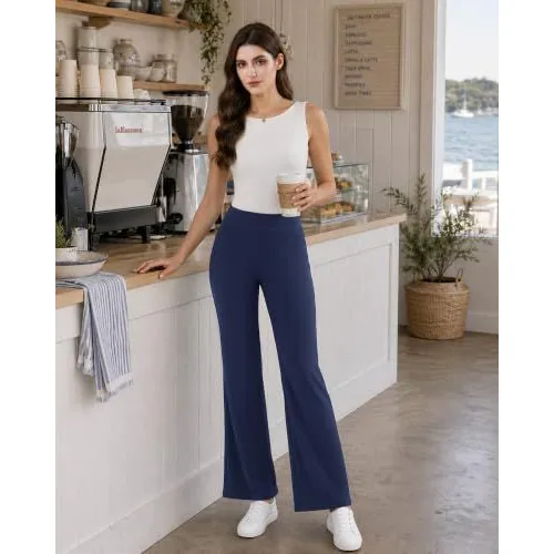 DLOODA High Waist Work Flare Pants with Pockets, Navy, view 4
